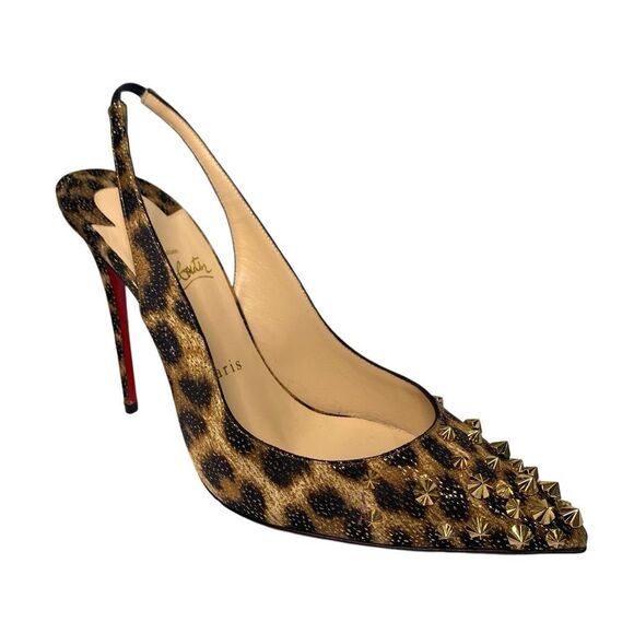 Christian Louboutin Shoes - Christian Louboutin Drama Sling 100 Lurex Panthere Stud Pump EU 40 US 10 Heels